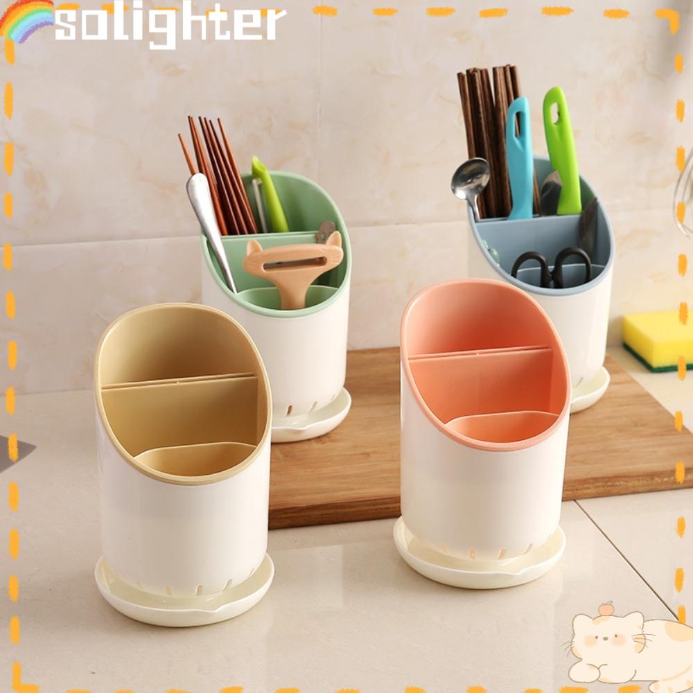 Solighter Tempat Sumpit Sendok Garpu Rumah Rak Pengering Drainer Cookware Storage Organizer