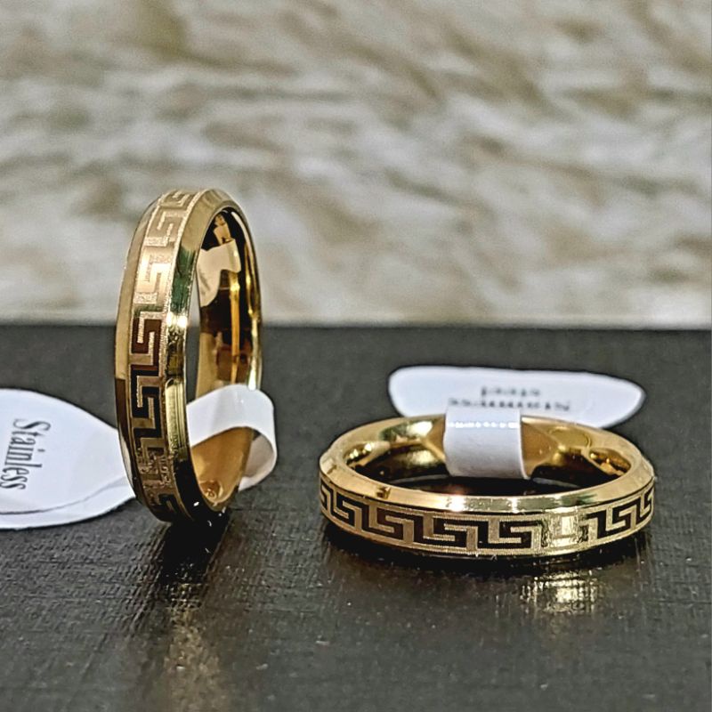 CINCIN TITANIUM UKIR BATIK/ROMAWI || Cincin CouplePria/Wanita || Gold, Silver