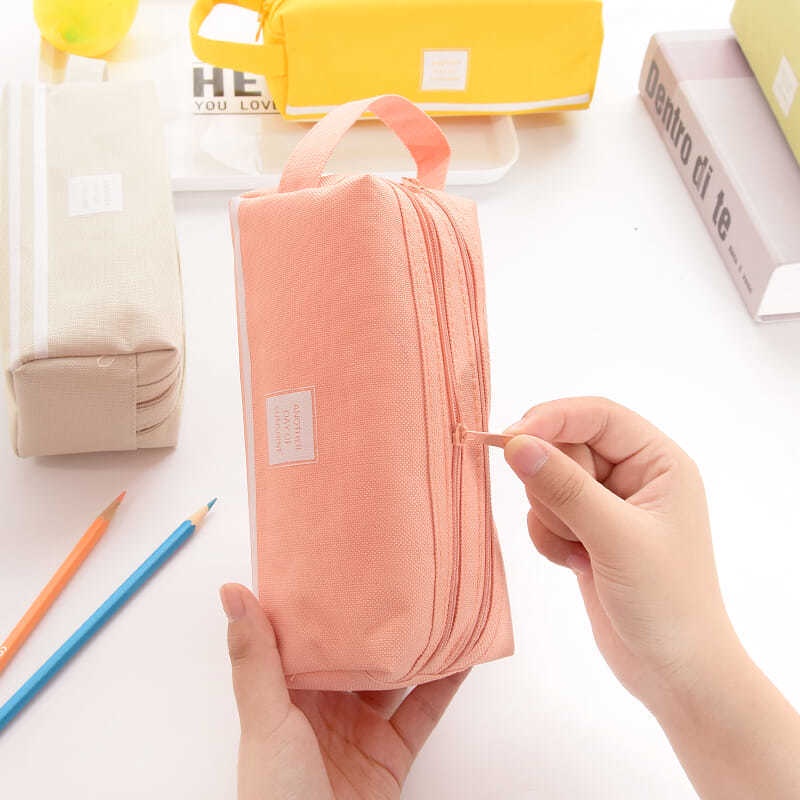 

Kotak Tempat Pensil Dan Stationery Dual Zipper Dompet Pensil 2 Pouch Bahan Kanvas Dompet Pouch Make Up 2 Sekat