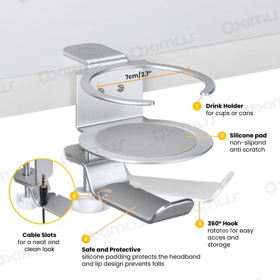 OXIMUS C70S Headphone Hanger Cup Holder Deskmount Jepit Meja