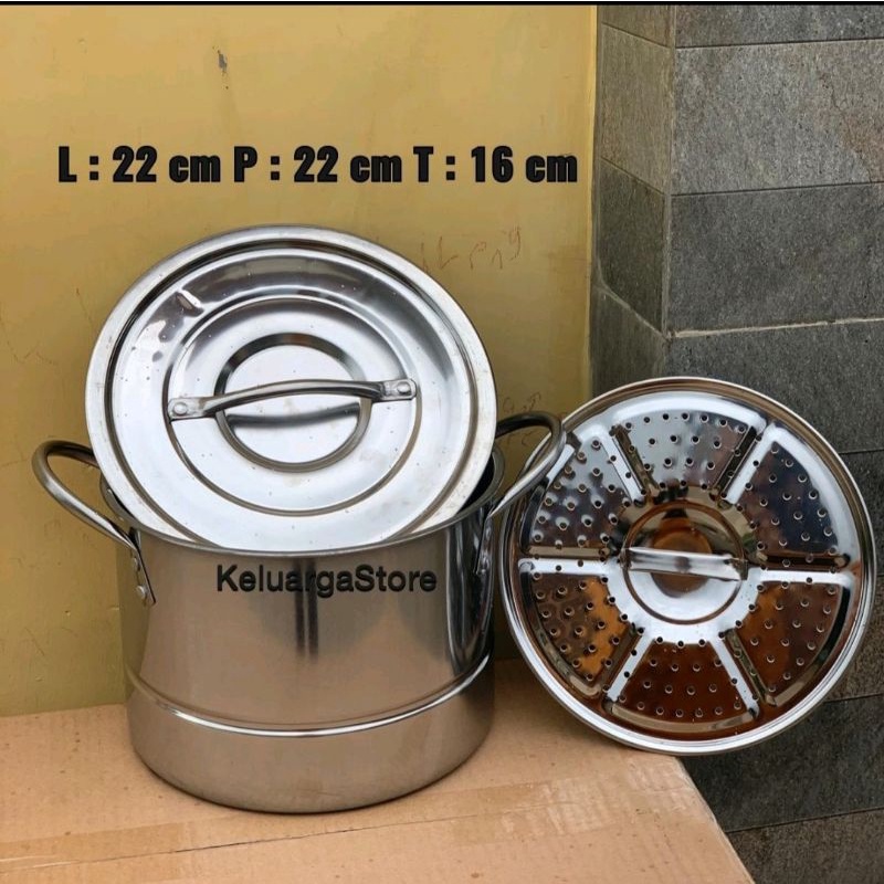 Panci Steamer Stocpot Set 4 pcs + Tutup Stainless Steel + Kukusan Kukus Pengukus Masak gold medal555