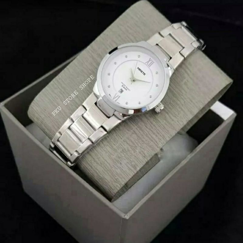 MIRETE Jam Tangan Wanita Import Wanita Kasual Analog Strap Rantai Stainlees Steel Tahan Air / Jam Tangan Cewek Fitur Tanggal Aktif Fashion Wanita