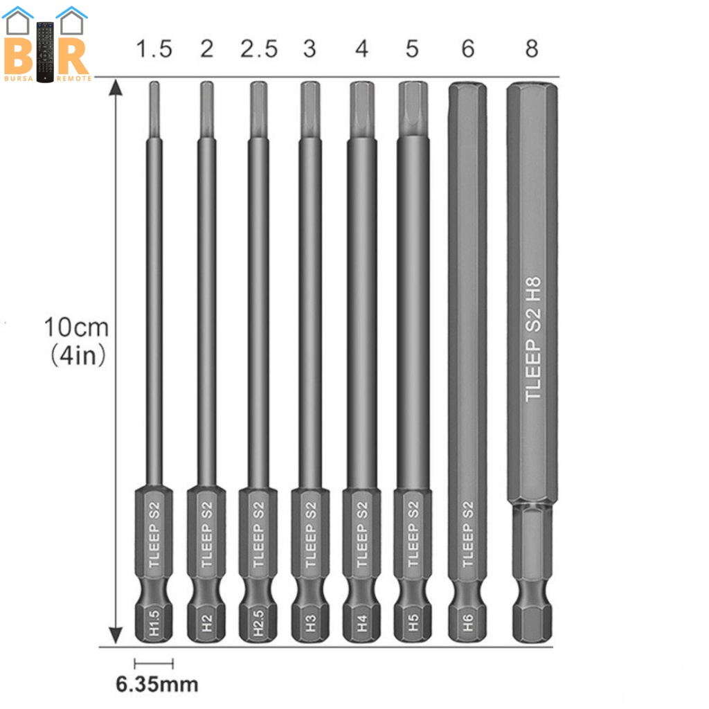 Mata Obeng Torx Magnetic 1/4&quot; Set 8 Pcs Kunci L Kepala Hex Bahan Baja Allen Bit Kunci Obeng Magnetik Matrix S2 Alloy Steel