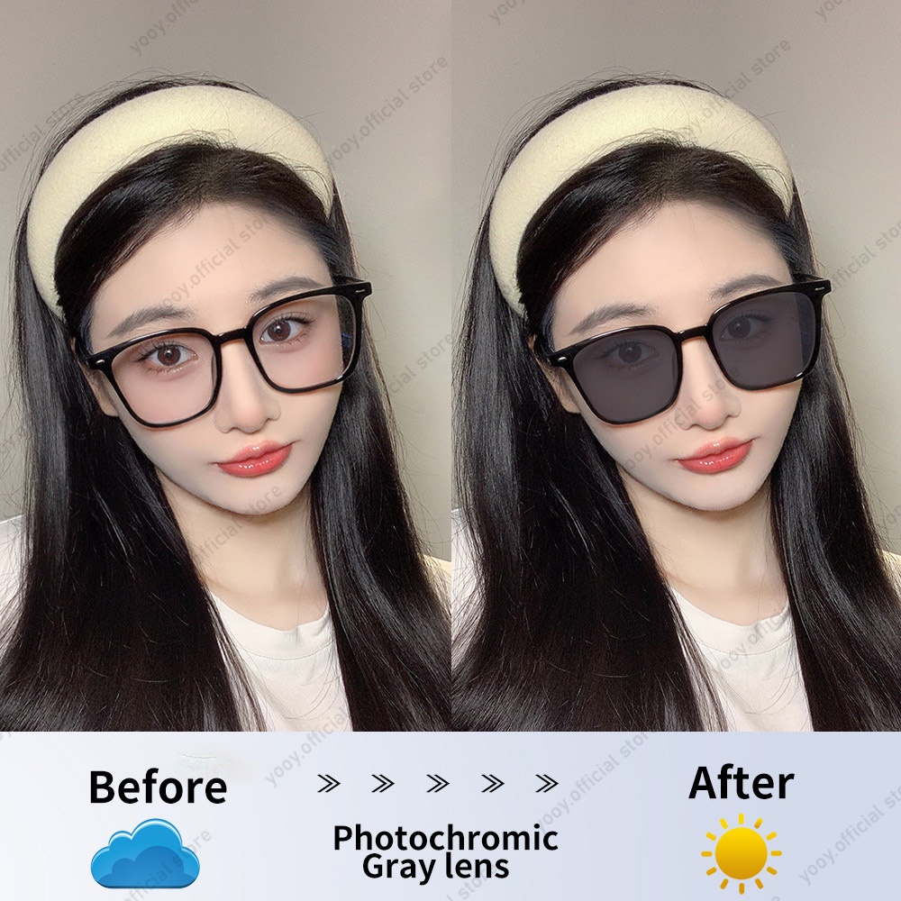 Kacamata Photochromic Anti Radiasi Square Frame Komputer UV400 Wanita Pria