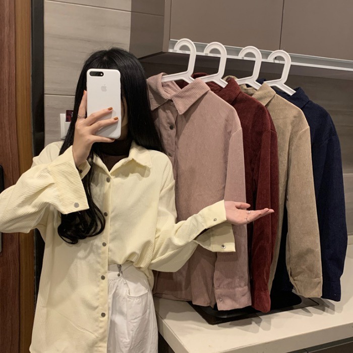 yikoo-Kemeja korea lengan panjang blouse wanita atasan top