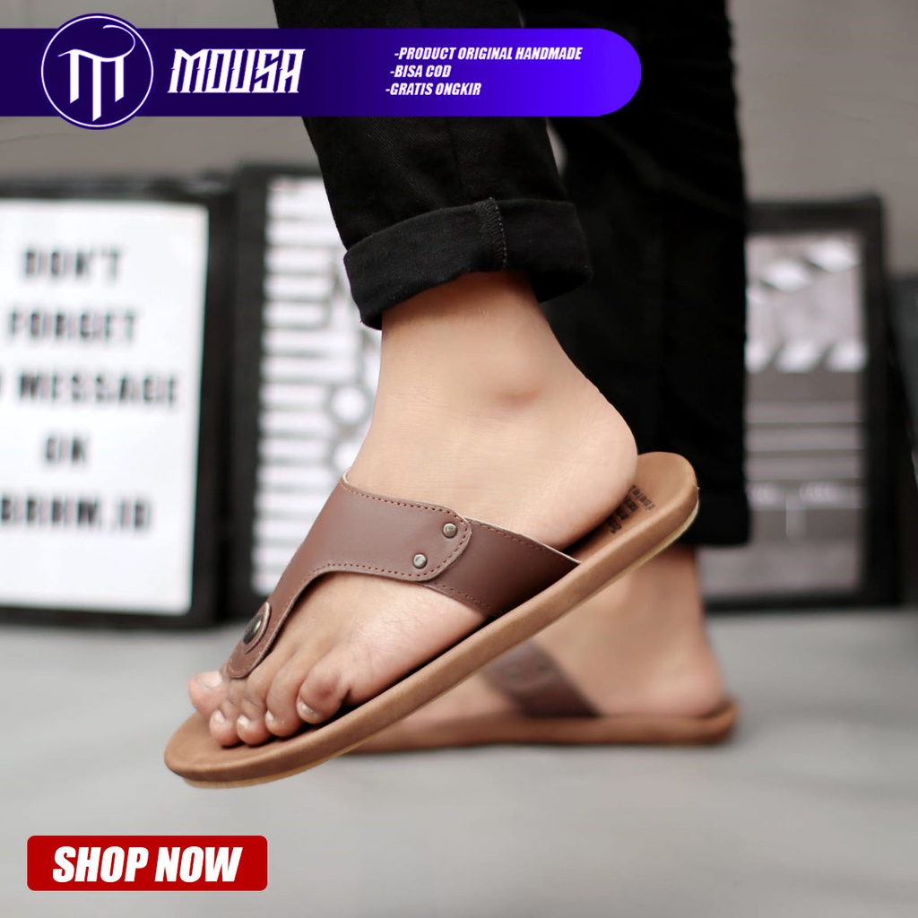 Sandal Jepit Kulit Asli Kerja Santai Original Mousa Snow