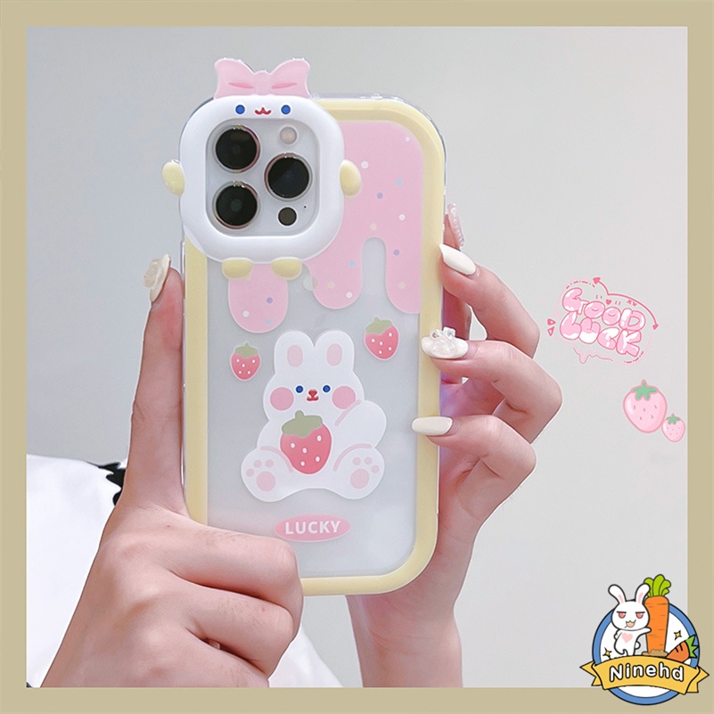 IPHONE Casing Kompatibel Untuk Iphone14 13 12 11 Pro Max X Xr Xs Max SE 7 8 6 6s Plus Desain Lensa Strawberry Rabbit Little Monster Phone Case Shockproof Silicone Soft Case Cover Pelindung