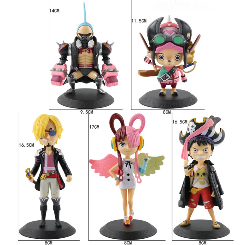 5pcs One Piece Anime Red Film Figure Luffy Uta Roronoa Zoro Sanji Nami Brook Chopper Action Figure Mainan Model Kolekte