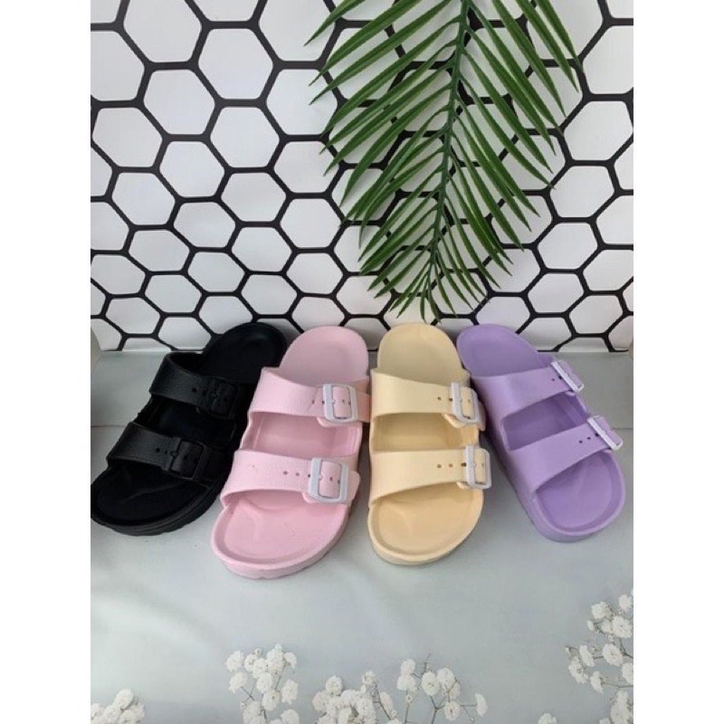 9559-Tinggi 4.5CM Sandal Karet Wanita Slop Terbaru Gesper Sendal Karet Selop Ban Dua Promo Mitra