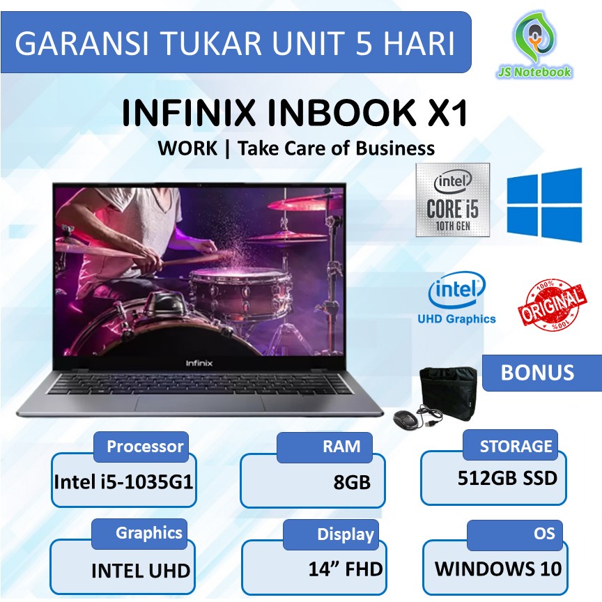 LAPTOP INFINIX INBOOK X1 INTEL CORE i5-1035G1 8GB 512SSD W10 14"FHD IPS