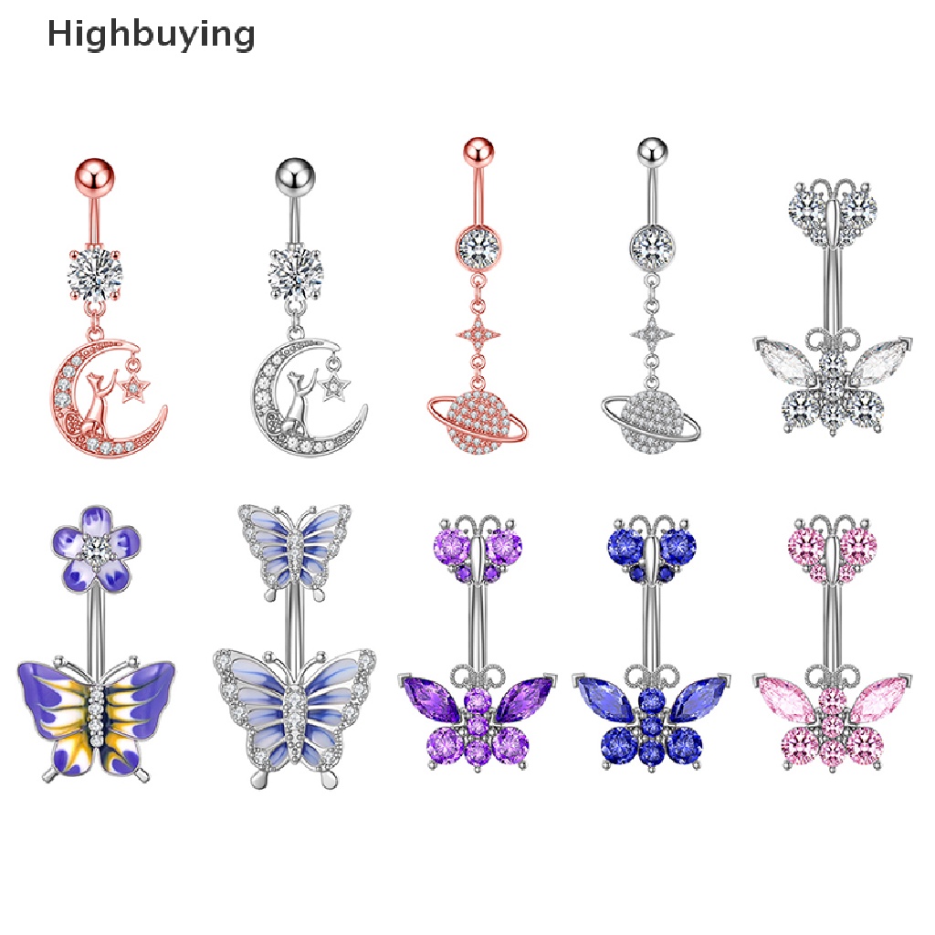 Hbid 1Pcs Butterfly Belly Button Ring Bintang Kristal Zirkon Pusar Rings Belly Body Perhiasan Menjuntai Drop Glory