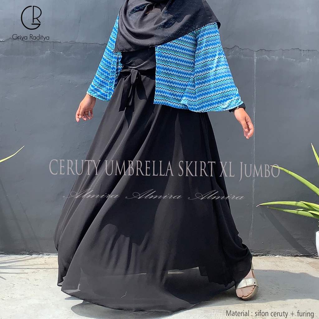 Rok Jumbo Panjang Big Size Sifon Chiffon Ceruty Ceruti Model Payung Lebar  Almira Umbrella Skirt Ukuran XL BB 80 Pinggang 90cm