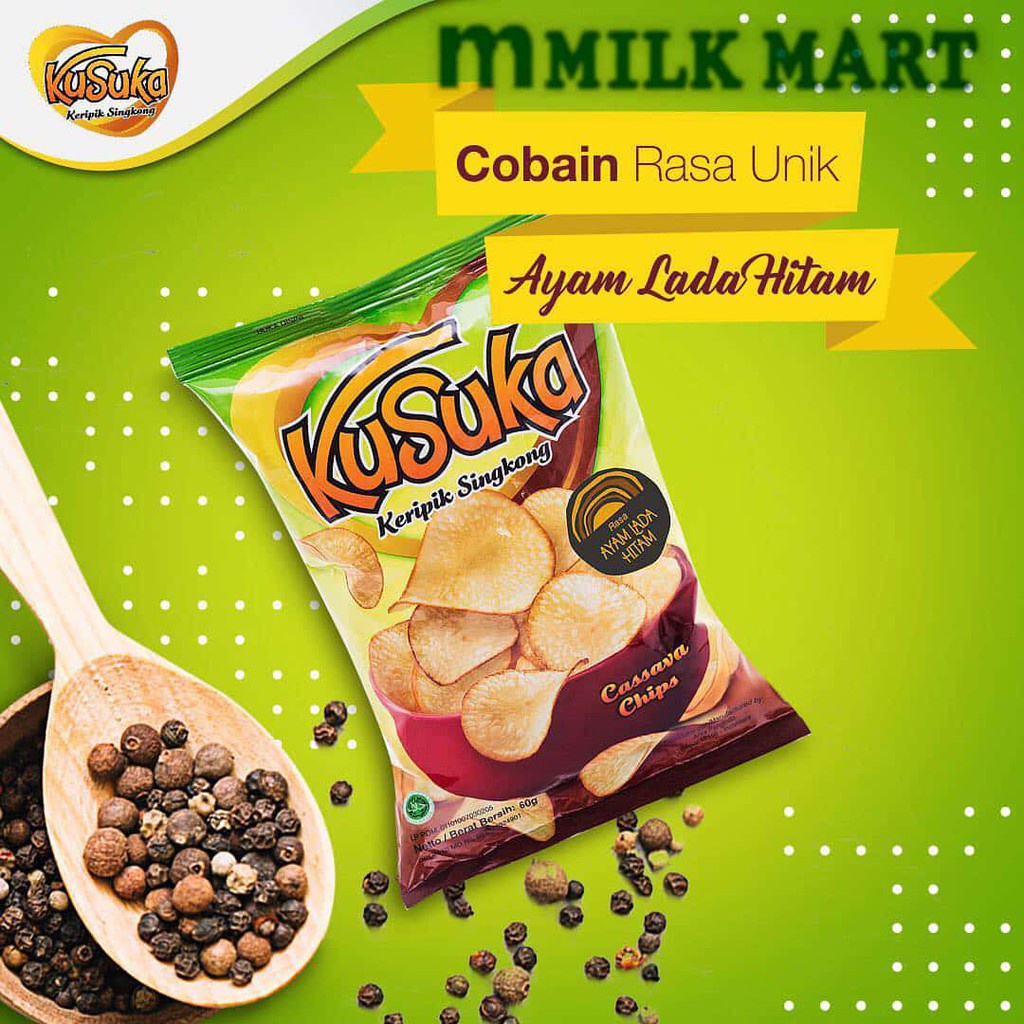 

KUSUKA KERIPIK SINGKONG AYAM LADA HITAM 60 GR AYES TOSERBA