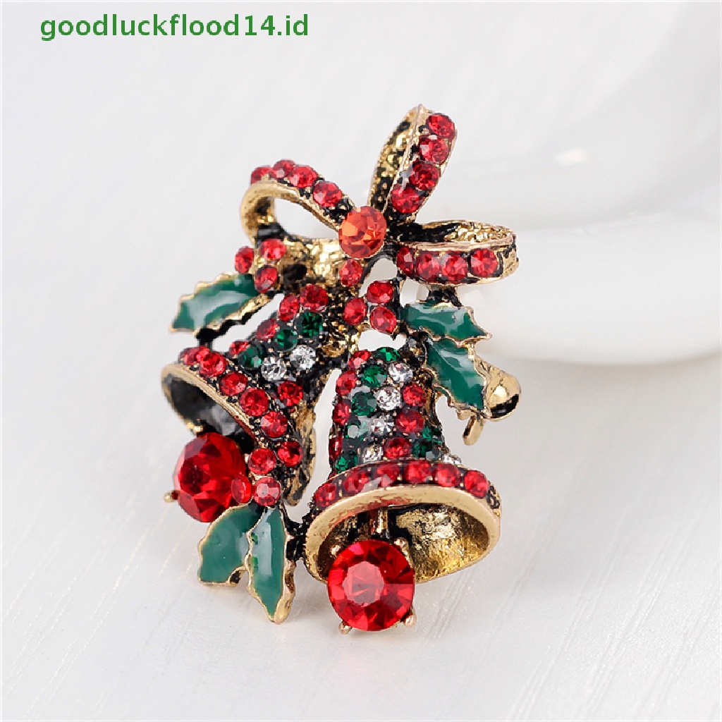 [GOOGFOUR] 1pc Fashion Natal Berlian Imitasi Lucu Christmas Bell Bros Pin Xmas Hadiah Pesta [TOP]