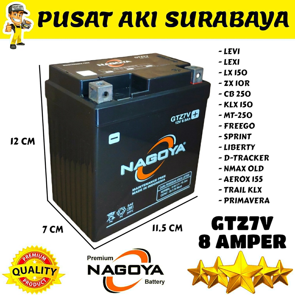 TERMURAH AKI KERING NAGOYA GTZ7V SEPEDA MOTOR PRIMAVERA ZR 10R LEXI LEVI KLX 150 MT 250 FREEGO YTZ7V MTZ7V