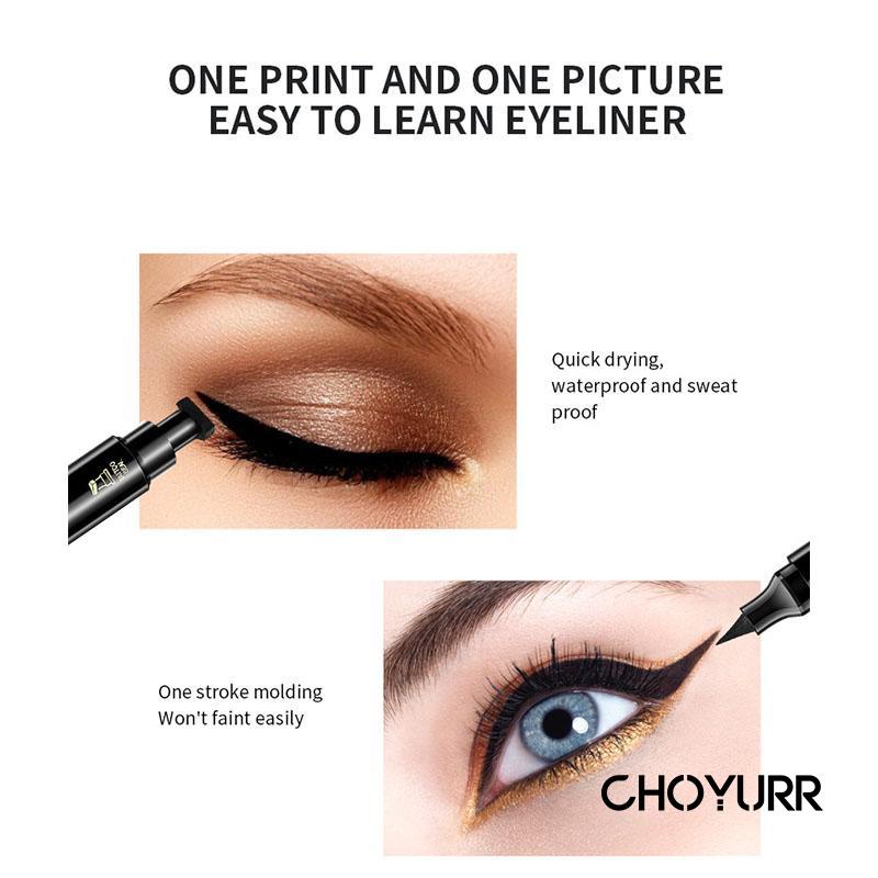 【COD】2 In1 Eyeliner Stamp Wing Eyeliner Liquid Waterproof 12 Jam Tahan Lama Stamp Eyeliner Double Head Black Quick Dry-CH