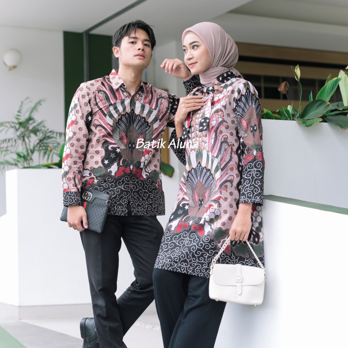 Baju Batik Couple Pasangan Modern Premium Kekinian Original Lapis Furing - Lapis Trikot Terbaru Batik Kerja Kantor Kondangan Size S M L XL XXL XXXL 005