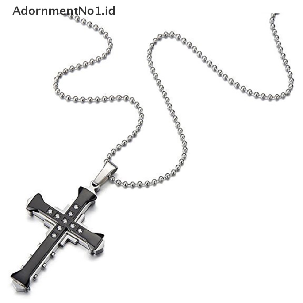 [AdornmentNo1] Salib Kristal Pria Yesus Liontin Salib Pendant Kalung Perhiasan Stainless Steel [ID]