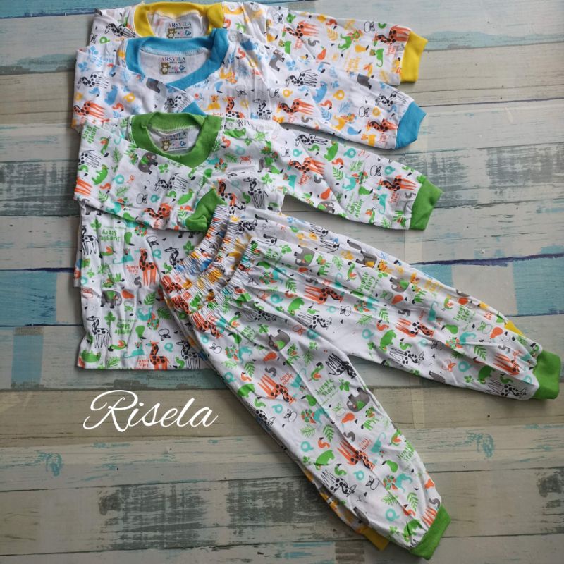 3 Setelan Bayi Piyama Oblong Kancing Depan 3-18 Bulan Motif Animal