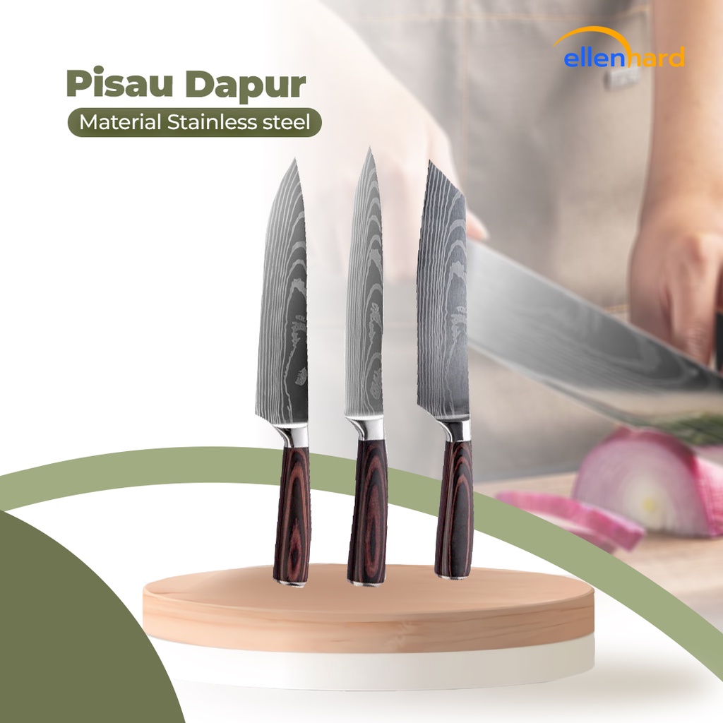 Pisau Baja Dapur Daging Super Tajam Stainless Steel Piso Damaskus Pattern Paring Santoku Chef Knife