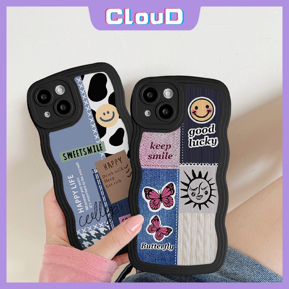 Splice Pattern Cowboy Smiley Case Redmi Note 11s 10 8 11 10s 9s 9Pro 9 11Pro+10Pro Max PO CO M3 X3 NFC Mi 11T Pro Redmi A1 9 A1+9T 10C 9A 10 10A 9C NFC Butterfly Wavy Sarung Tepi