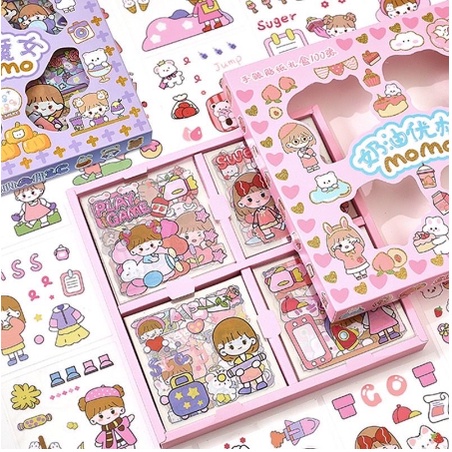 

Sticker Aesthetic Design DIY 2D / Stiker Botol Minum Viral Buku Diary Laptop Lucu 100 Pcs
