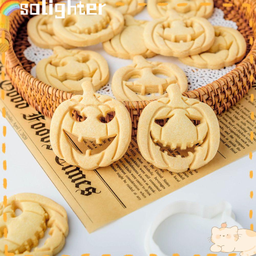 Solighter 9pcs/set Halloween Biskuit Cetakan Kue Alat Horor Labu Plastik 3D Cookie Cutter