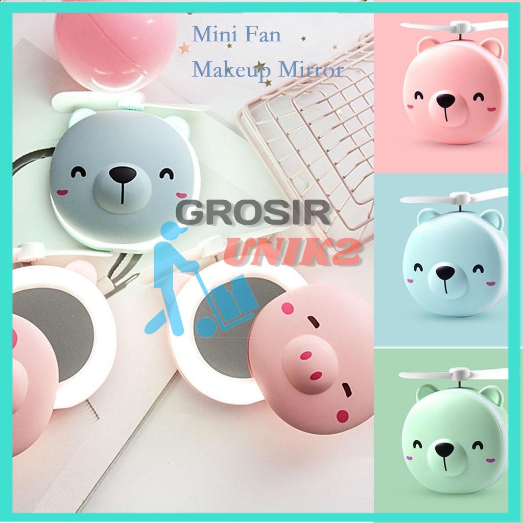 kipas cermin Mirror LED + Mini Fan Portable Lampu Lamp Cahaya Sinar Kaca Cermin