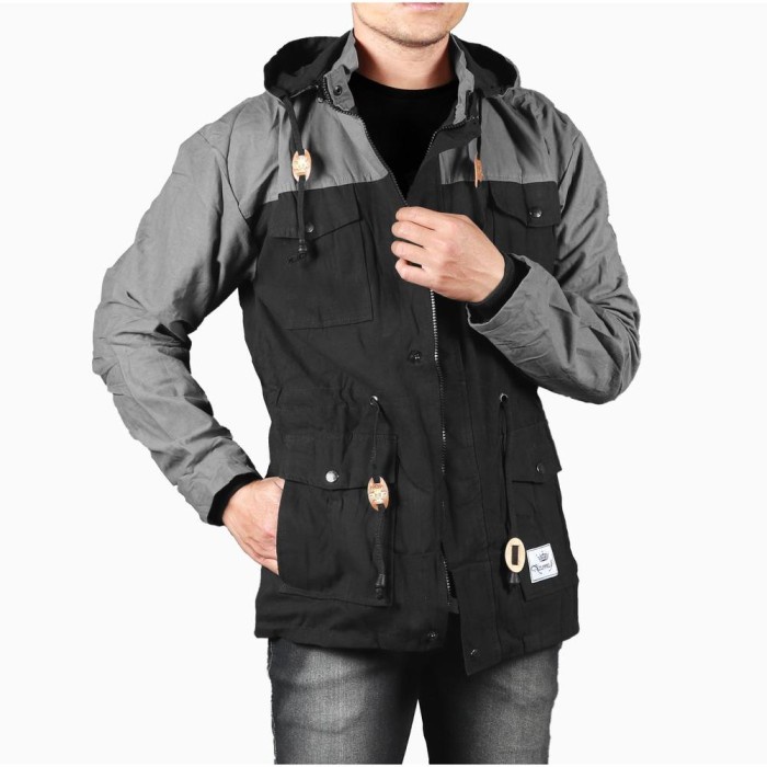 jaket pria Jaket Pria Parka Zurrel Canvas Combi Hitam-Abu Size Jumbo - ABU - HITAM, L(L1Z8) Jaket Pr