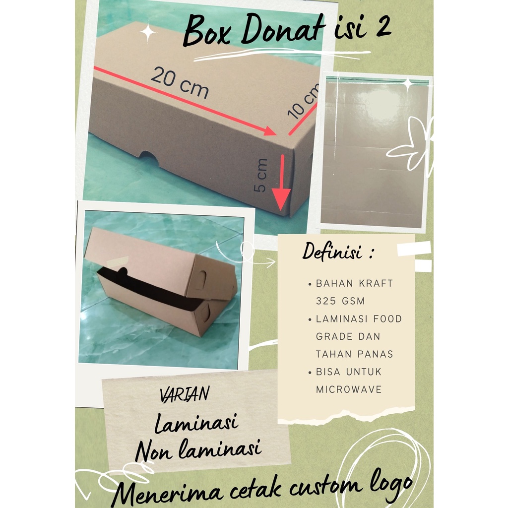Box Donat isi 2/ Dus Donat isi 2/ Dus kue/ Box kue bolu/ Laminasi/ Non laminasi