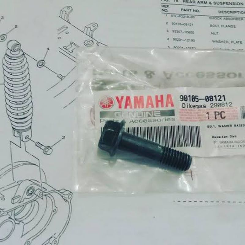 bolt washer based baut shock skok belakang bawah Mio lama sporty Soul 90105-08121 asli original Yama