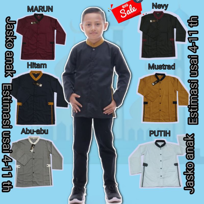 Baju Koko Anak Laki laki Lengan panjang Pakaian Muslim Terbaru Jasko Gus Azmi Usia 4 6 8 10 Tahun premium Toyobo