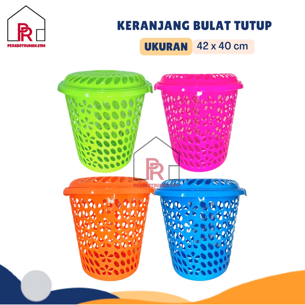 Keranjang Baju Bulat Tutup GO / Laundry Basket Besar / Kranjang Pakaian Serbaguna