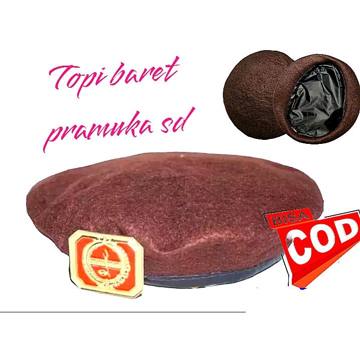 topi baret pramuka sd anak laki laki+pin merah bonus