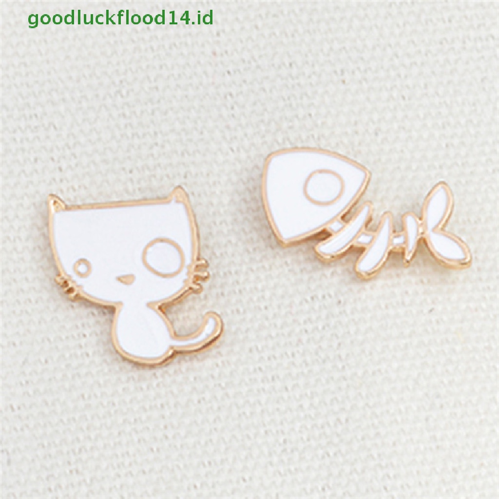 [GOOGFOUR] 2pcs/set Lucu Kucing Ikan Tulang Bros Pin DIY Denim Jaket Pin Lencana Perhiasan Hadiah [TOP]