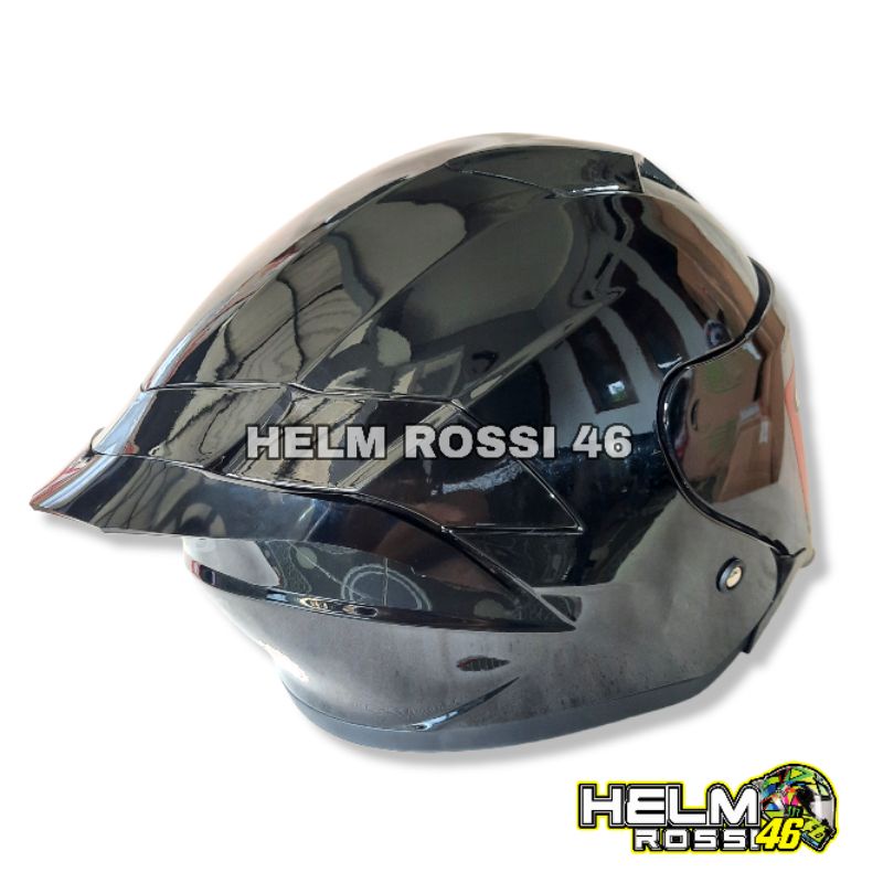 HELM GIFT SARGON HITAM METALIK Black GLOSSY rep NJS KAIROZ + Visor FLAT Venom + Spoiler