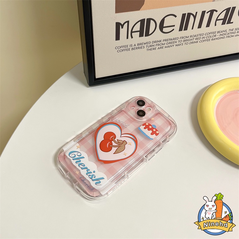 IPHONE Casing Kompatibel Untuk Iphone14 13 12 11 Pro Max X Xr Xs Max SE 8 7 6 6s Plus Motif Cherry Love Cek Merah Muda Casing Ponsel Airbag Penebalan Shockproof Soft Case Cover Pelindung