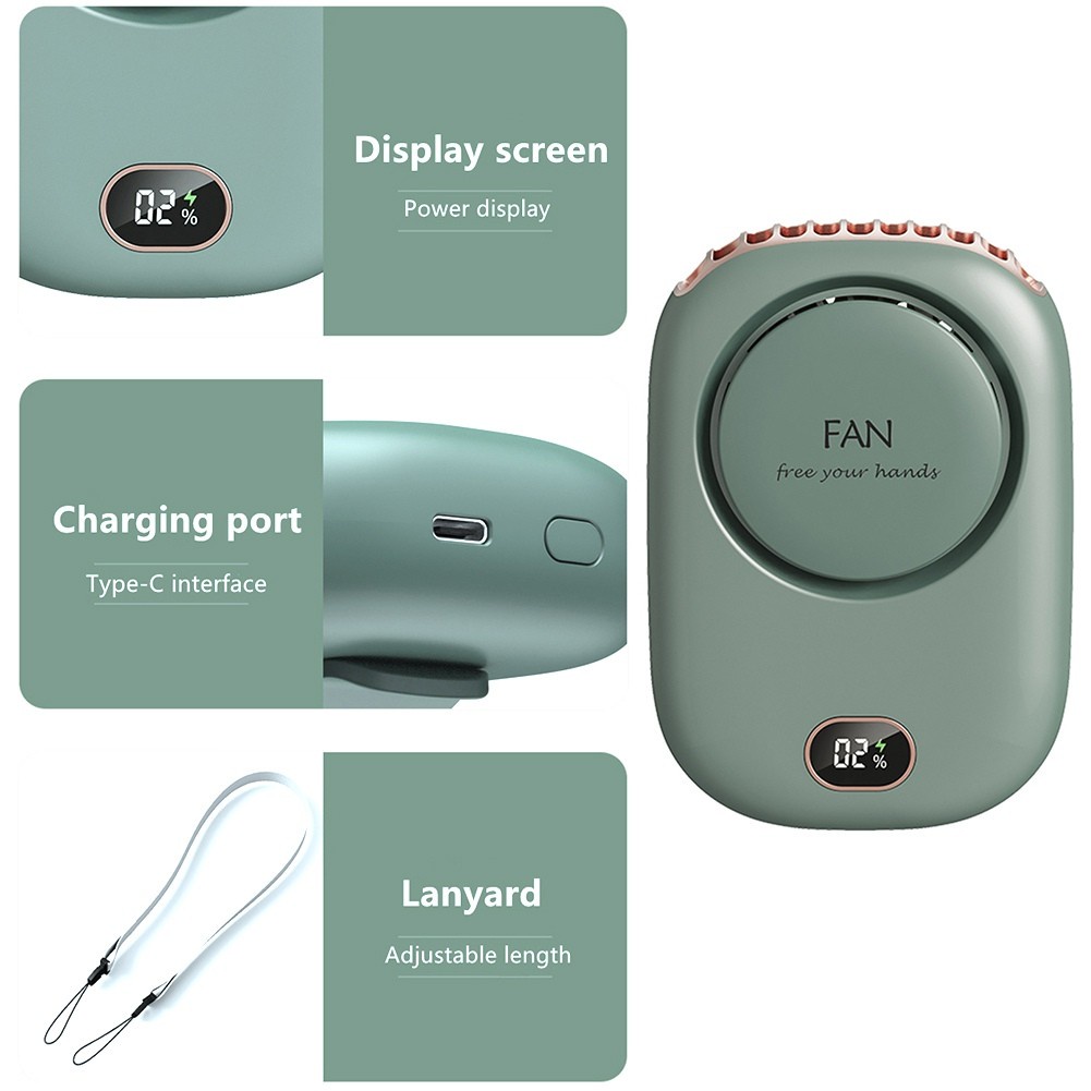 Corn NEW Mini Portable Kipas Angin / 2000mAh USB Rechargeable Hanging Neck Fan / Desk Stand Air Cooler Fans Battery Display + Tail