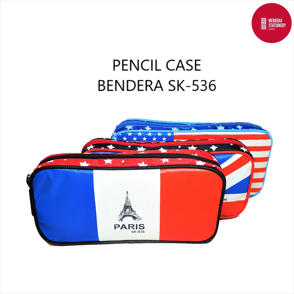 

Pencil Case/Tempat/Kotak/Tepak Pensil Kain Resleting Bendera Perancis/Amerika/Inggris SK-536
