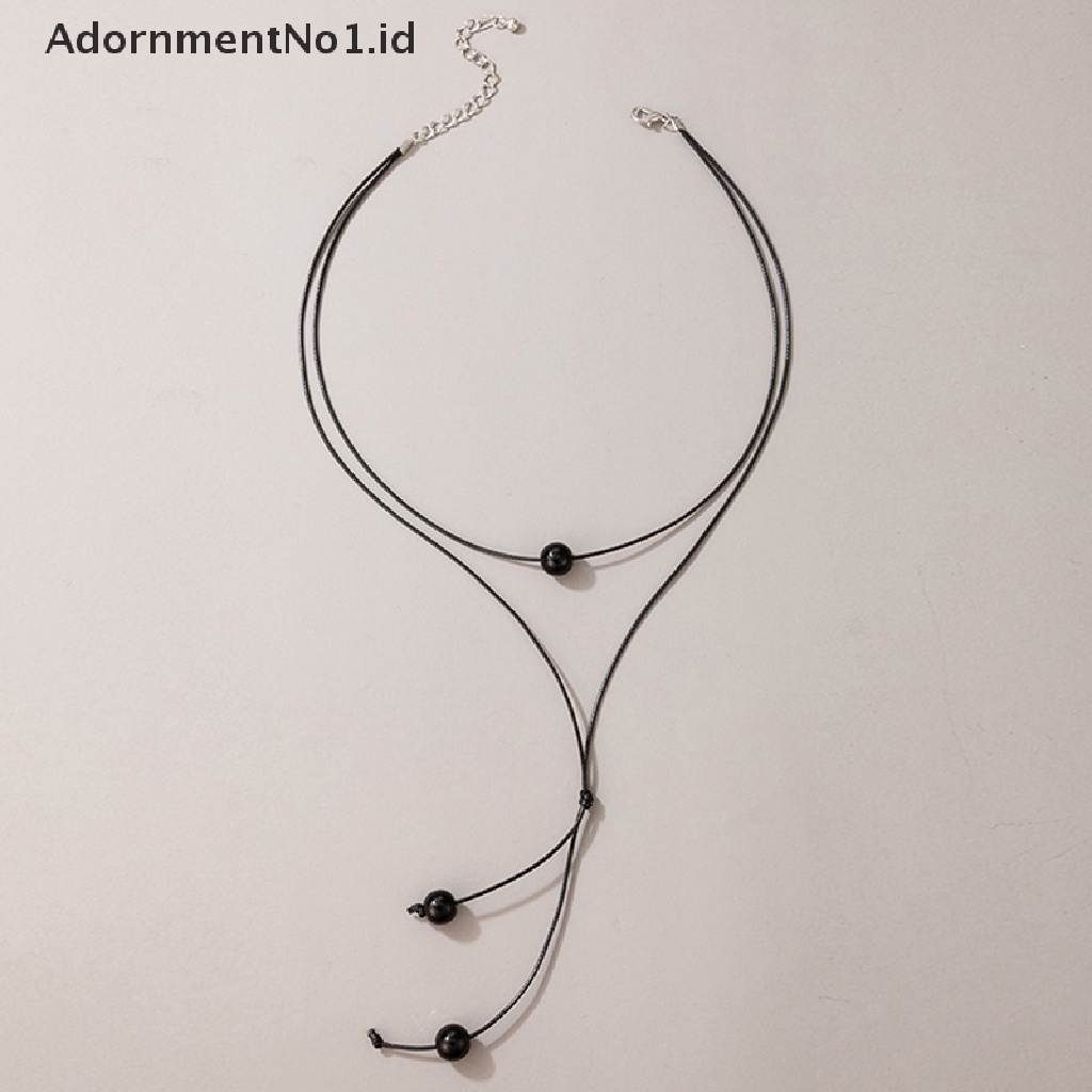 [AdornmentNo1] Kalung Liontin Manik Hitam Untuk Wanita Tali Handmade Adjustable Aksesoris Perhiasan Pesta Kerah [ID]