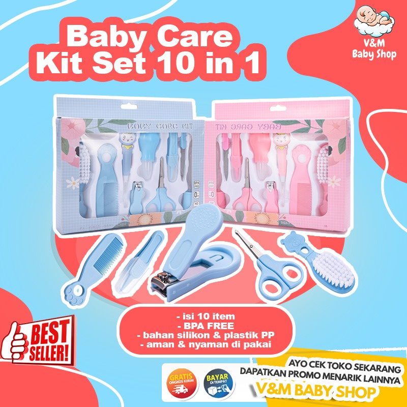 VnM092 | Baby Care Kit Set 10in1 / Set Perawatan Gunting Kuku Bayi Berkualitas Tinggi / Set Perawatan Tubuh Bayi /Perlengkapan Bayi / Hadiah Kado Bayi Baru Lahir Newborn