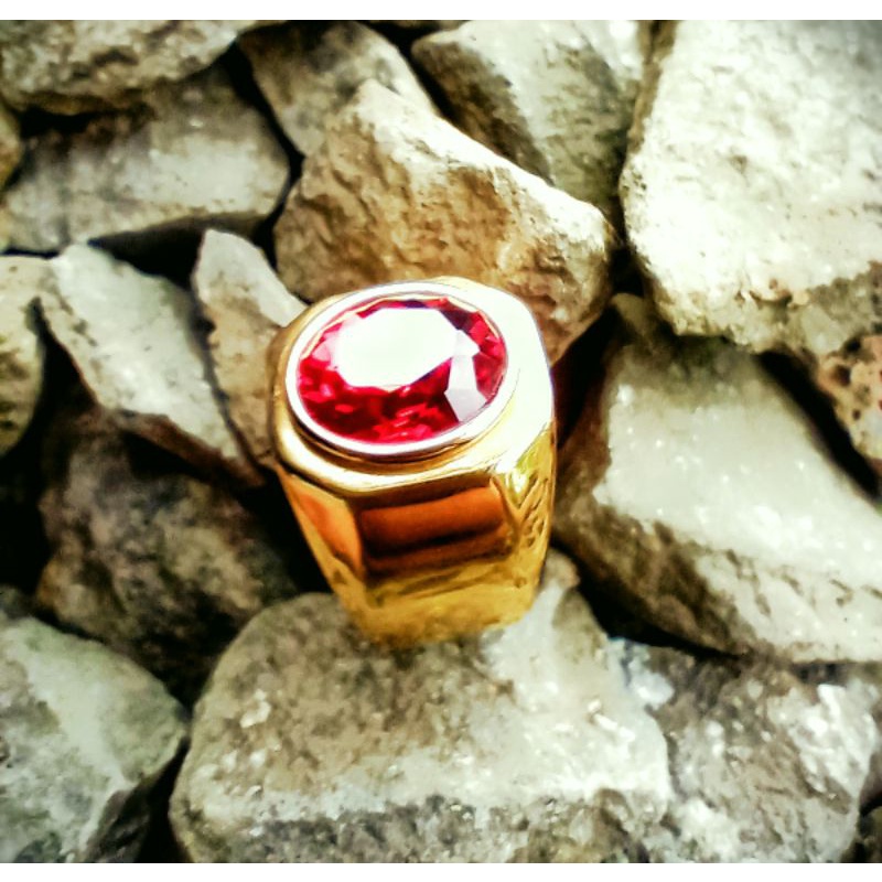 Cincin pria batu ruby merah asli