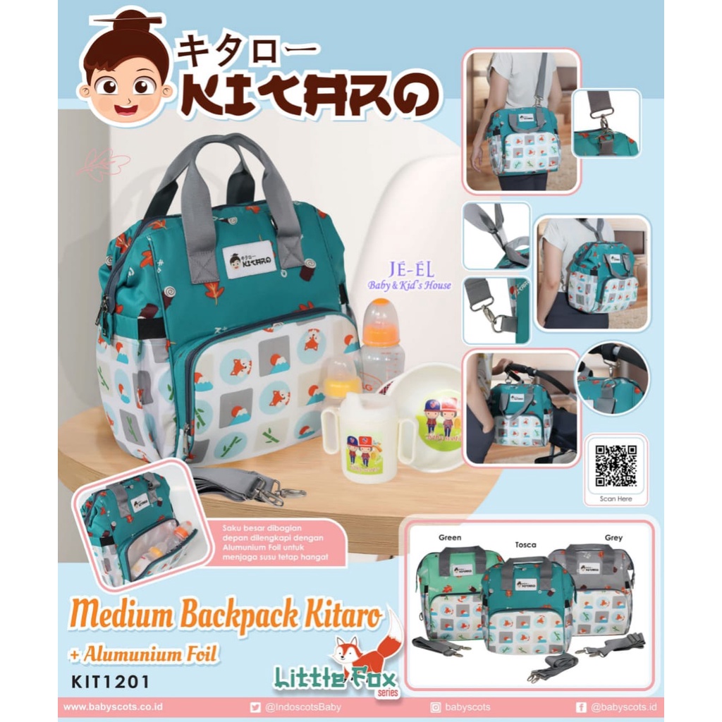 Kitaro Medium BagPack + Alumunium Foil  Little Fox Series KIT1201 / Tas bayi