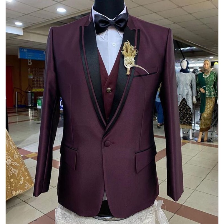 jas pengantin maroon burgundy /jas wedding premium