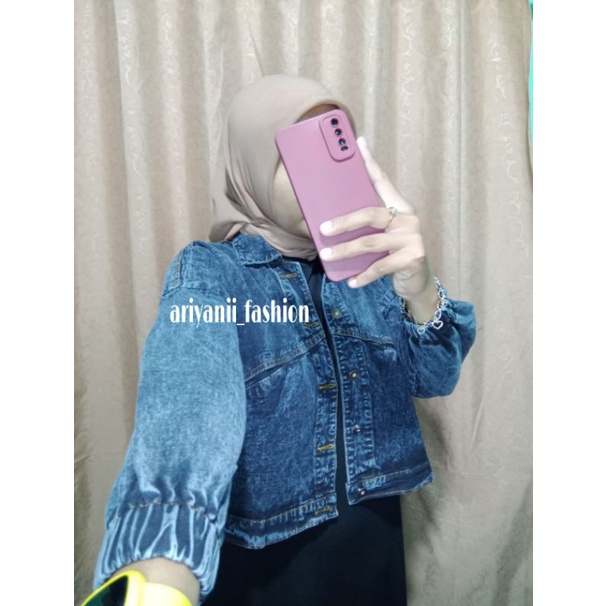 ARN - Jaket Jeans Vintage Baggy Oversize Wanita Jacket Crop Jins Denim Murah Korean Lengan Balon Kekinian Style Cewek Original