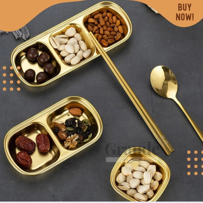 SEKAT 3 Tempat Saos Korea Stainless Gold Sauce Plate emas TEBAL