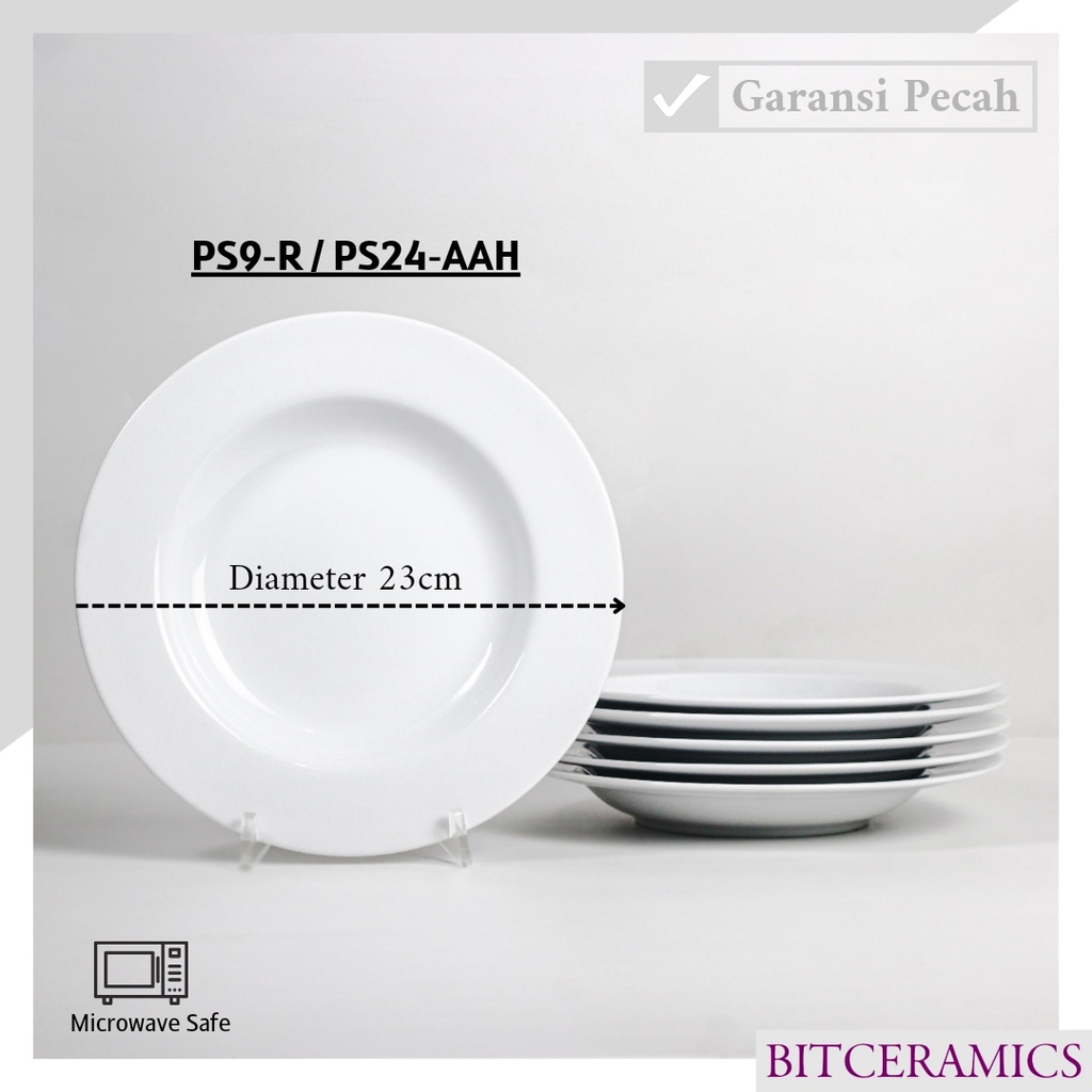 Piring Pasta Keramik 23CM (1PCS) Putih Polos By Indo Keramik / Pasta Plate / Plate Soup / PS24-AAH