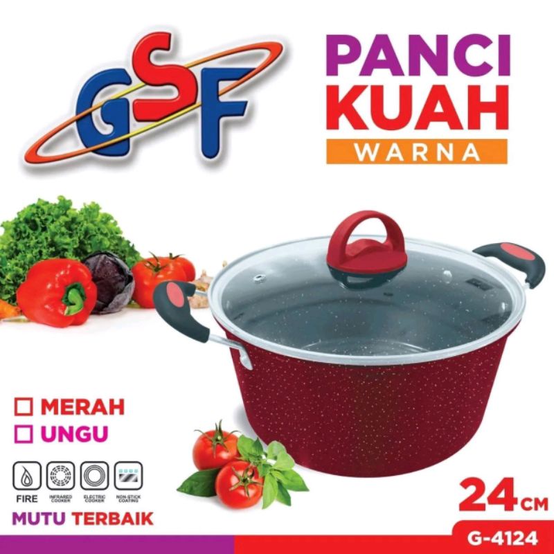 Panci Kuah Warna Serbaguna Tutup Kaca 24Cm GSF 4124