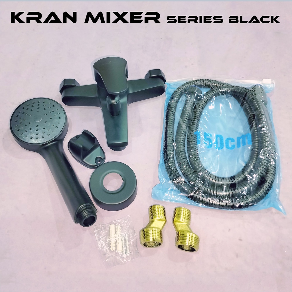 (SerbaSerbi) Kran bathub black series panas dingin - Kran mixer hitam komplit shower mandi