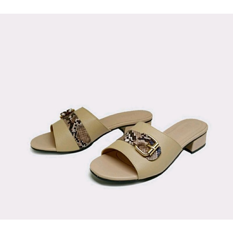 OVERSIZE 40-45 Sandal CLOGS Wanita Q133 Sendal Kulit Macan Leofard JUMBO Big Size Krem